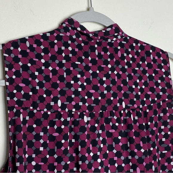 CECE Dress Womens Size 8 Tie Neck Sleeveless Geo Print Maroon Black Corpcore - Picture 7 of 11